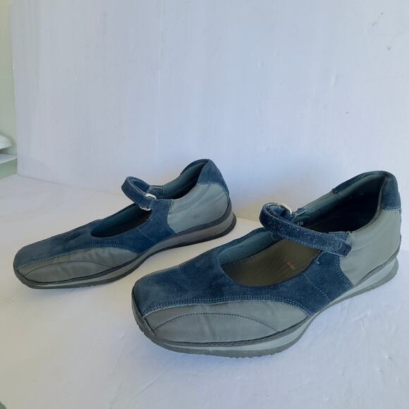 Vintage Prada Blue Suede Mary Jane Trainers Y2K Square Toe Ballerina Flats 8.5 - Picture 3 of 10